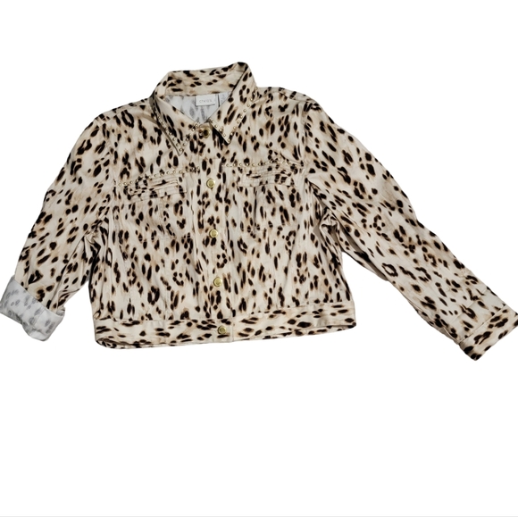 CHICOS Size 3 Cropped Gold Bedazzled Animal Print Lightweight Jacket SUPER CUTE! - Picture 1 of 7